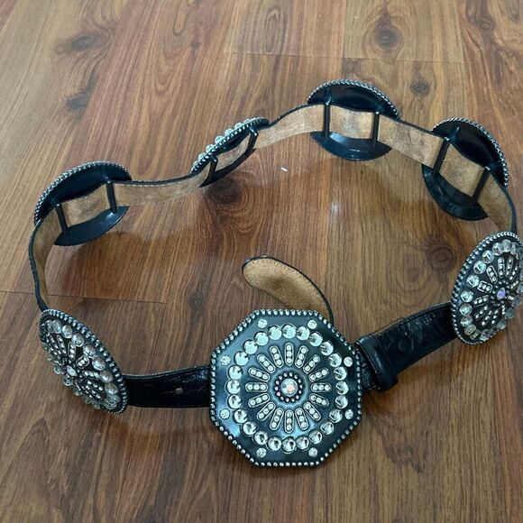 Tony Lama black ostrich leather vintage 90\'s  silver  rhinestone Concho style be main image 7